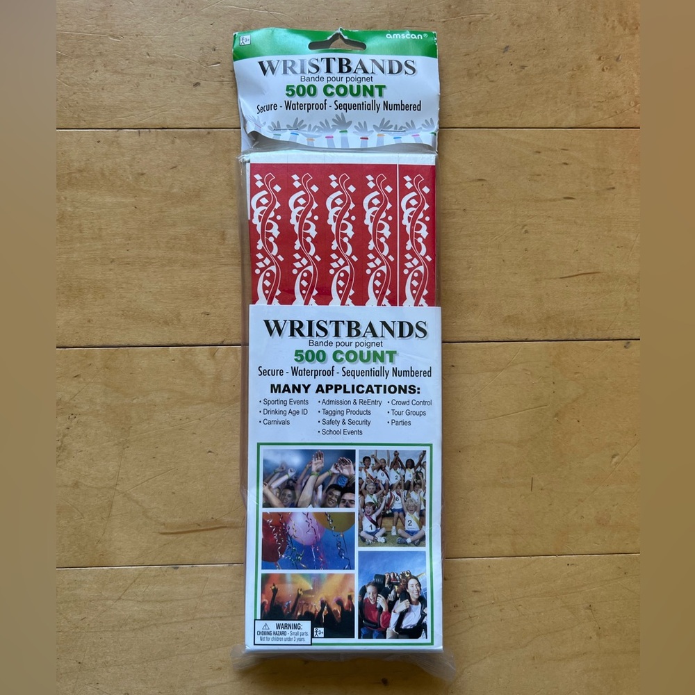 New 500 Count - Red Event Wristbands, waterproof,‎ numbered, festival, party